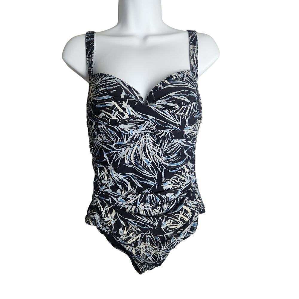 Nip Tuck Swim Palm Foil Twist Front Tummy Control Swimsuit sz 10 modest slimming